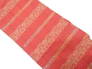 横段に草花模様織り出し　名古屋帯